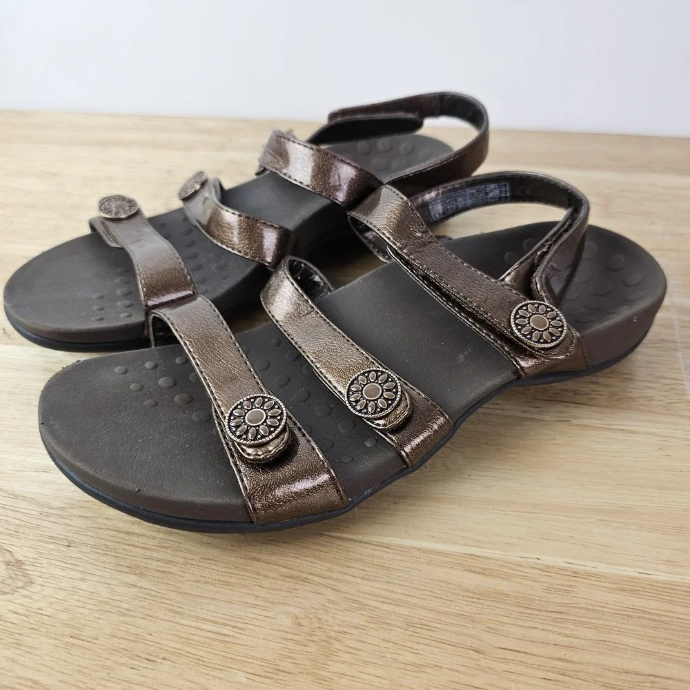 Vionic Cathy Brown Bronze Adjustable Strap‎ Sandals Size 6 Metallic Comfort